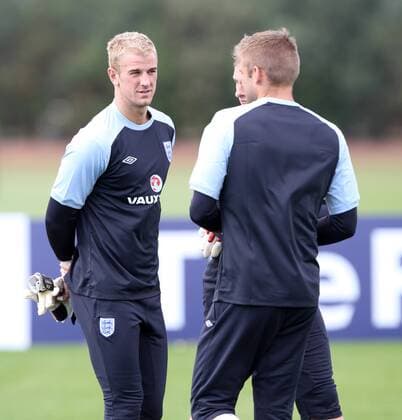 Englands Joe Hart during training - England 9th August, 2011 EDITORIAL USE ONLY. No use with unauthorised audio, video, data, fixture lists, club league logos or live services. Online in-match use limited to 120 images, no video emulation. No use in betting, games or single club league player publications.
