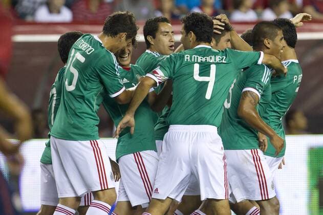 August 10, 2011: Mexico team celebrates the goal in the first half by forward Oribe Peralta (19) during the international friendly match between the USA and Mexico at Lincoln Financial Field in Philadelphia, Pennsylvania. - ZUMAcs7