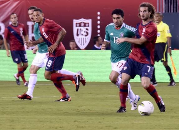 Aug. 10, 2011 - Philadelphia, PA, USA - US National Team player, KYLE BECKERMAN, fights for the ball during a friendly match with Mexico held at Lincoln Financial Field in Philadelphia Pa. 2011 Soccer US Mens National 1 Mexico 1 - ZUMArf1