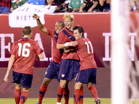 Aug. 10, 2011 - Philadelphia, PA, USA - US National Team celebrates a goal by ROBBIE ROGERS, during a friendly match with Mexico held at Lincoln Financial Field in Philadelphia Pa. 2011 Soccer US Mens National 1 Mexico 1 - ZUMArf1