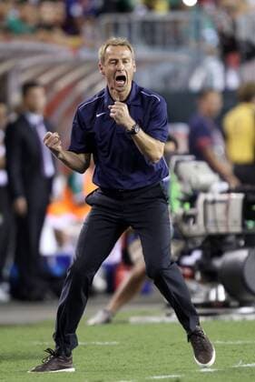10 August 2011: USA head coach Jurgen Klinsmann celebrates a goal. The United States Men s National Team played the Mexico Men s National Team to a 1-1 tie at Lincoln Financial Field in Philadelphia, Pennsylvania in an international friendly soccer match. SOCCER: AUG 10 Mexico v USA Icon918110810018 EDITORIAL USE ONLY