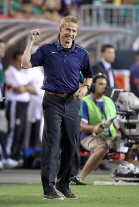 10 August 2011: U.S. head coach Jurgen Klinsmann celebrates. The United States Men s National Team played the Mexico Men s National Team to a 1-1 tie at Lincoln Financial Field in Philadelphia, Pennsylvania in an international friendly soccer match. SOCCER: AUG 10 Mexico v USA Icon918110810020 EDITORIAL USE ONLY