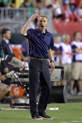 10 August 2011: U.S. head coach Jurgen Klinsmann reacts to non-call in the second half. The United States Men s National Team played the Mexico Men s National Team to a 1-1 tie at Lincoln Financial Field in Philadelphia, Pennsylvania in an international friendly soccer match. SOCCER: AUG 10 Mexico v USA Icon918110810014 EDITORIAL USE ONLY