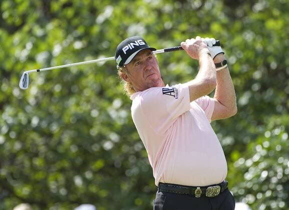 Miguel Angel Jimenez of Spain tees off on the 17th hole during the first round of the 93rd PGA Golf Herren Championship at the Atlanta Athletic Club on August 11, 2011 in Johns Creek, Georgia.  BKX2011081126