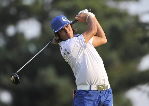 Rickie Fowler hits his tee shot on the 10th hole during the second round of the 93rd PGA Golf Herren Championship at the Atlanta Athletic Club on August 12, 2011 in Johns Creek, Georgia.  BKX2011081222