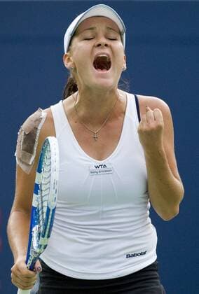 Aug. 12, 2011 - Toronto, ON, Canada - TORONTO, ONT: AUGUST 12, 2011 -- Agnieszka Radwanska of Poland reacts during Rogers Cup tennis action in Toronto, Friday, August 12, 2011. Canadian News - Aug. 12, 2011 - ZUMAw51