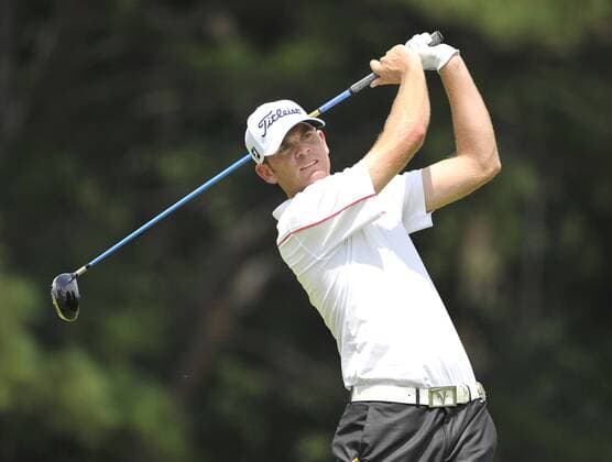 Brendan Steele hits his tee shot on the 2nd hole during the third round of the 93rd PGA Golf Herren Championship at the Atlanta Athletic Club on August 13, 2011 in Johns Creek, Georgia.  BKX2011081315