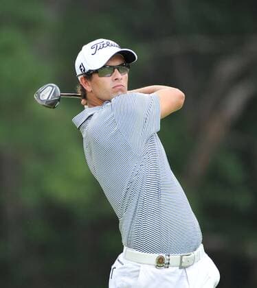 Adam Scott of Australia tees off on the 2nd hole during the third round of the 93rd PGA Golf Herren Championship at the Atlanta Athletic Club on August 13, 2011 in Johns Creek, Georgia.  BKX2011081309