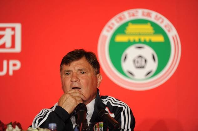 BEIJING, CHINA - AUGUST 14: (CHINA OUT) Jose Antonio Camacho, new head coach of China Men s Football Team looks on during a press conference after signing for Chinese Football Association at the Sofitel Hotel on Augsut 14, 2011 in Beijing, China.  CFP20135993 