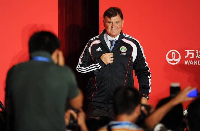 BEIJING, CHINA - AUGUST 14: (CHINA OUT) Jose Antonio Camacho, new head coach of China Men s Football Team looks on during a press conference after signing for Chinese Football Association at the Sofitel Hotel on Augsut 14, 2011 in Beijing, China.  CFP420255215 