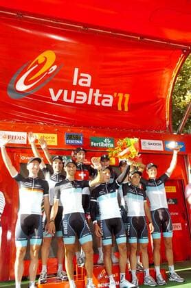 2011, Vuelta a Espana, tappa 01 Benidorm - Benidorm, Leopard - Trek 2011, Fabian Cancellara (hi., 2.v.li.), Robert Wagner (hi., 2.v.re.) - 