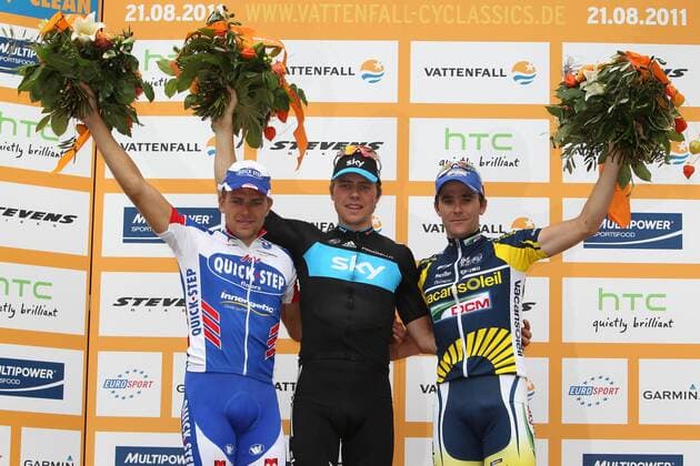 Radsport, Vattenfall Cyclassics, Elite-Rennen, Gerald Ciolek ( GER ), Sieger Edvald Hagen Boasson ( NOR ), Borut Bozic ( SLO ) x