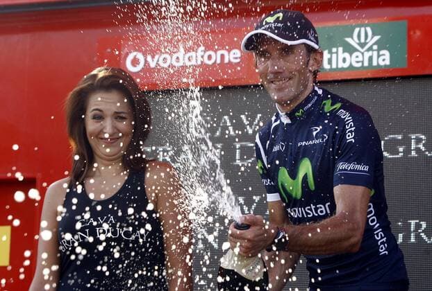 22 08 11 Etappensieger PABLO LASTRAS (ESP Movistar) Vuelta a Espana 3. Etappe: PETRER - TOTANA.  o0 Siegerehrung Sekt, Sektdusche, Champagner, Champagnerdusche