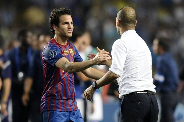 FC Barcelona (Barca) gewinnt den UEFA Supercup - Josep Pep Guardiola und Cesc Fabregas 