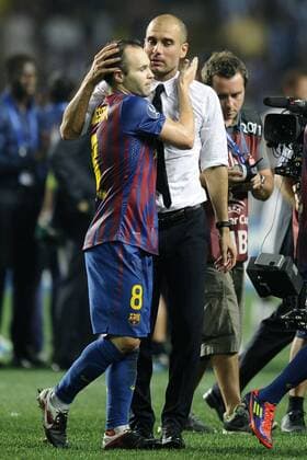 Monte Carlo FC Barcelona wins the european Supercup 2011 Coach Josep Guardiola, Andres Iniesta  o0 Pep Sieg Jubel Freude
