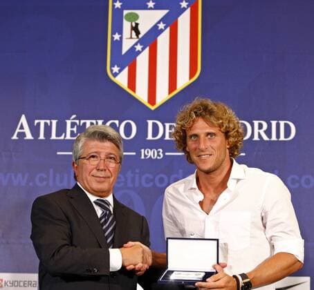 Diego Forlan press conference to announce officially he won t play for Atletico de Madrid any more, L. and President Enrique Cerezo -  (29082011012)