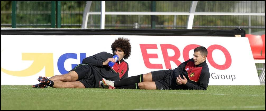 MAROUANE FELLAINI - EDEN HAZARD Football : Entrainement de la Belgique - 29.08.2011 - PhotoNews Panoramic 
