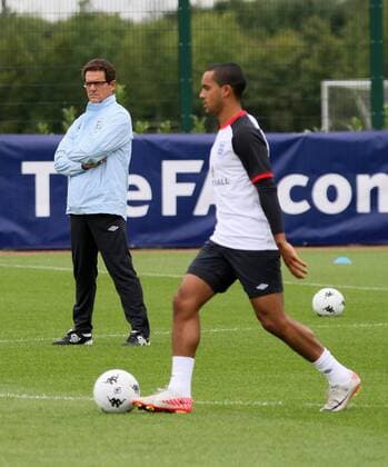 Englands Theo Walcott is watched by Fabio Capello during training Training Training - England 30th August, 2011 EDITORIAL USE ONLY. No use with unauthorised audio, video, data, fixture lists, club league logos or live services. Online in-match use limited to 120 images, no video emulation. No use in betting, games or single club league player publications.