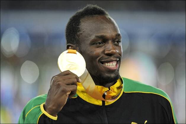 DAEGU 04 09 2011 SPORT ATHLETISME ATLETIEK WORLD CHAMPIONSHIP IAAF DAEGU 2011 - DAY 9 FINAL DAY - PODIUM RELAIS 4X100 M MEN - GOLD MEDAL USAIN BOLT JAMAICA - 04.09.2011 Relais 4x 100 Metres xPhotoNewsx  Porträt