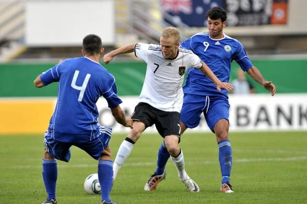 01-09-2011 pmk MS143983 Fussball Herren Laenderspiel U21-EM-Qualifikationsspiel Deutschland - San Marino Matteo COLONNA SanMarino Kevin VOGT Deutschland Mattia STEFANELLI SanMarino