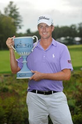 Sept. 5, 2011 - Norton, Massachusetts, U.S - Webb Simpson holds the Championship Trophy after winning the Deutsche Bank Championship at the TPC Boston on the second playoff hole. Simpson won the tournament after 2 playoff holes. He finished the weekend at 15 under par and currently is in first place in the FedEx Cup standings. PGA Golf Herren 2011 - Sept 5 - Deutsche Bank Championship - Final Round - ZUMAq39 o0 Siegerehrung Sieg Objekte Pokal Trophäe