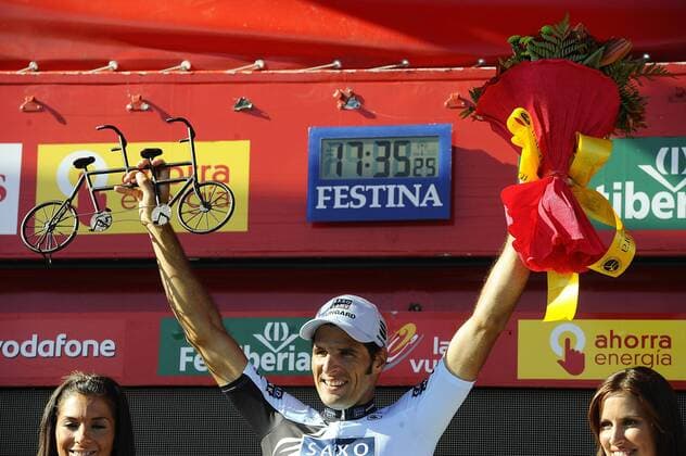 Stage winner Juan Jose Haedo (ARG Saxo Bank Sungard) celebrates during the 16th stage of La Vuelta 2011 between Villa Romana La Olmeda and Haro.September 6,2011.  (20110906487) o0 Siegerehrung Etappensieger