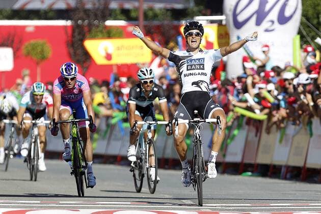 Stage winner Juan Jose Haedo (ARG Saxo Bank Sungard) during the 16th stage of La Vuelta 2011 between Villa Romana La Olmeda and Haro.September 6,2011.  (111161) o0 Etappensieger