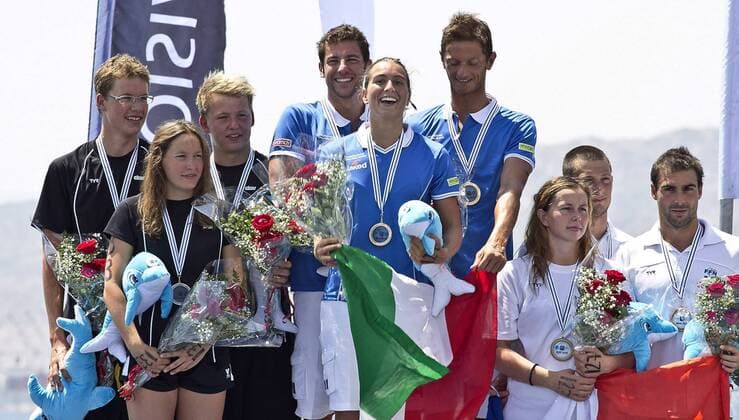 EILAT, Israel (ISR) 06 - 11 September 2011 European Open Water Swimming Championships day 02 Team Events Gold medal - Italy FERRETTI Luca, BRUNI Rachele, ERCOLI Simone, Silver Medal Germany - MUFELS Rob, RIJKENS Hendrik , ZIHSLER Svenja Bronze medal France - CATTIN VIDAL Damien , CODEVELLE Coralie, FRAYSSE Sebastien GIORGIOXSCALA