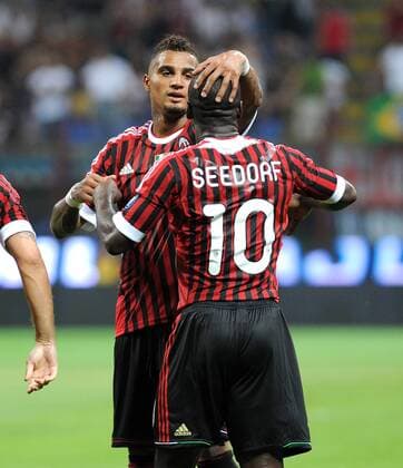 FUSSBALL INTERNATIONAL SERIE A SAISON 2011 2012 AC Mailand - Juventus Turin 21.08.2011 Kevin Prince Boateng, Clarence Seedorf (AC Mailand) 