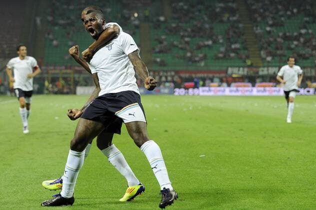 Djibril Cisse of Lazio celebrates scoring 0-2 9 9 2011 Stadio Giuseppe Meazza Serie A 2011 2012 Football, AC Mailand vs Lazio Rom - marcoxrosi