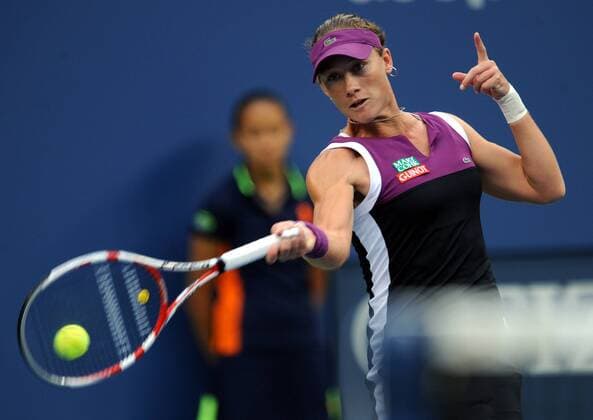 Samantha Stosur of Australia returns the ball during the final of women s singles at the US Open tennis championships in New York 