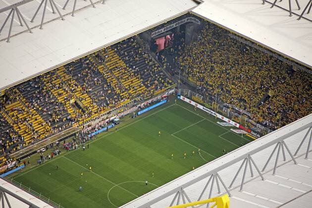 Luftbild, Westfalenstadion, SignalIdunapark, BVB, Borussia Dortmund, Bundesliga, Luftbild, Aerial, Dortmund, Nordrhein-Westfalen, Deutschland, !ACHTUNGxMINDESTHONORARx60xEURO! o0 Vogelperspektive totale Stadion Sportstätte