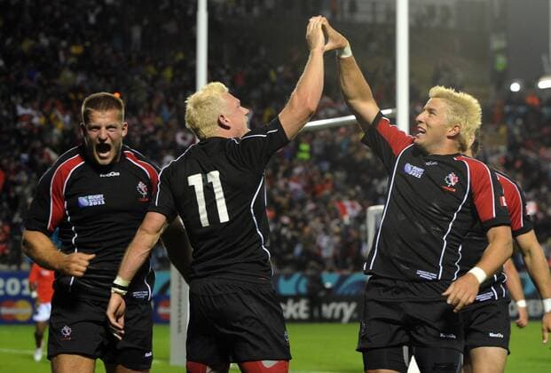 Rugby Union - Rugby World Cup 2011 -Tonga v Canada Phil MacKenzie - (11) celebrates his winning try. 