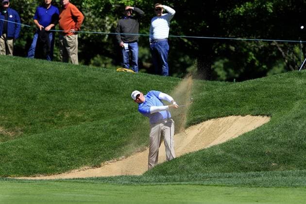 15 September 2011: PGA Golf Herren Pro, Scott Stallings blasts out of a bunker on the 17th hole during the first round of the 2011 BMW Championship at Cog Hill Golf Club in Lemont, Illinois. PGA Golf Herren Golf: Sep 15 BMW First Round Icon518110915029 EDITORIAL USE ONLY