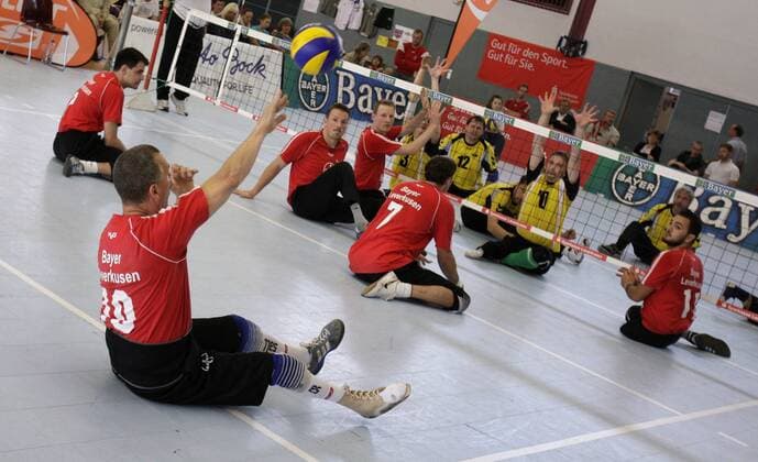 Servic Leverkusen during the final match of the German Sitting Volleyball between TSV Bayer 04 Leverkusen and Leipzig, Fritz-Jacobi-Anlage in Leverkusen on September 18., 2011. Deutsche Meisterschaften im Sitzvolleyball in Leverkusen am 18. September 2011.