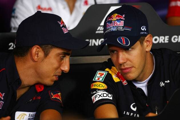 22.09.2011- Press conference, SŽbastien Buemi (SUI), Scuderia Toro Rosso, STR6 and Sebastian Vettel (GER), Red Bull Racing, RB7 Singapore Grand Prix, Singapore 2011 