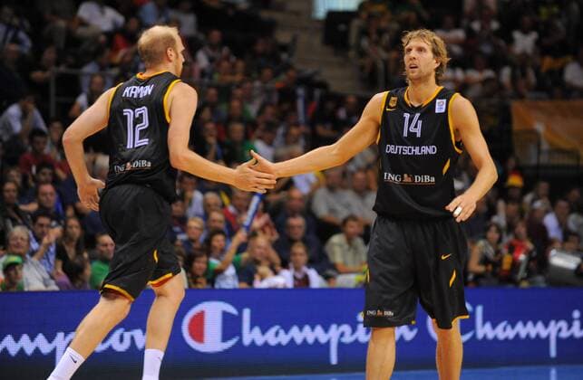 EuroBasket 2022, DBB, Historie, EM - Historie Basketball Siauliai (LTU) 05.09.2011 Europameisterschaften der Herren Lettland (LAT) - Deutschland (GER) Dirk Nowitzki (Deutschland, No.14) Chris Kaman (Deutschland, No.12)