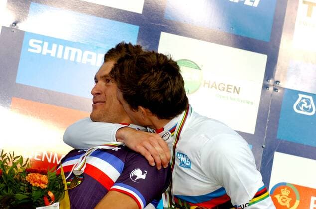2011, World Championships U23, Arnaud Demare (FRA), Adrien Petit (FRA), Rudersdal  o0 Siegerehrung Sieg, Sieger Weltmeister