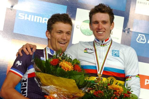 2011, World Championships U23, Arnaud Demare (FRA), Adrien Petit (FRA), Rudersdal  o0 Siegerehrung Sieg, Sieger Weltmeister