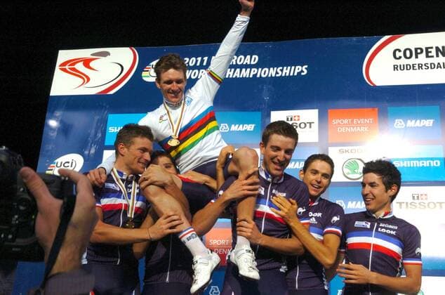 2011, World Championships U23, Arnaud Demare (FRA), Rudersdal  o0 Siegerehrung Sieg, Sieger Weltmeister