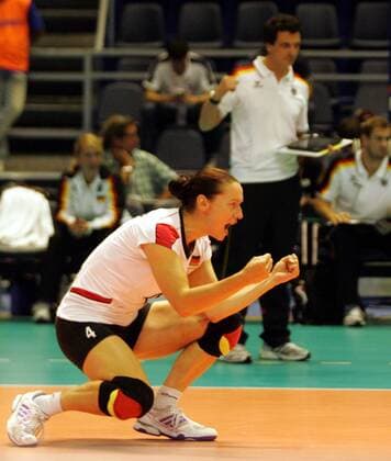 24.09.2011 Belgrade (Serbia) Germany - Ukraine CEV European women s volleyball championship Pool A Kerstin Tzscherlich Germany celebrate during match : 