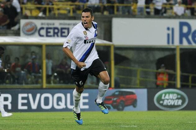 Bologna 24 09 2011 - campionato di calcio serie A Bologna FC - Inter Mailand; esultanza gol Lucio 