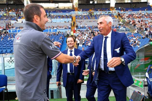 L allenatore del Palermo Denis MANGIA e l allenatore della Lazio Edoardo REJA Roma 25 9 2011 Stadio Olimpico Football Calcio Serie A 2011 2012 Lazio Vs Palermo andreaxstaccioli