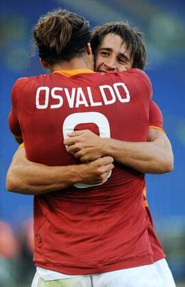 pablo daniel osvaldo, bojan krkic celebrate scoring roma Roma 01-10-2011 Stadio Olimpico Serie A 2011-2012 AS Rom vs Atalanta Bergamo massimoxoliva