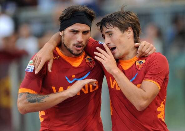 pablo daniel osvaldo, bojan krkic celebrate scoring roma Roma 01-10-2011 Stadio Olimpico Serie A 2011-2012 AS Rom vs Atalanta Bergamo massimoxoliva