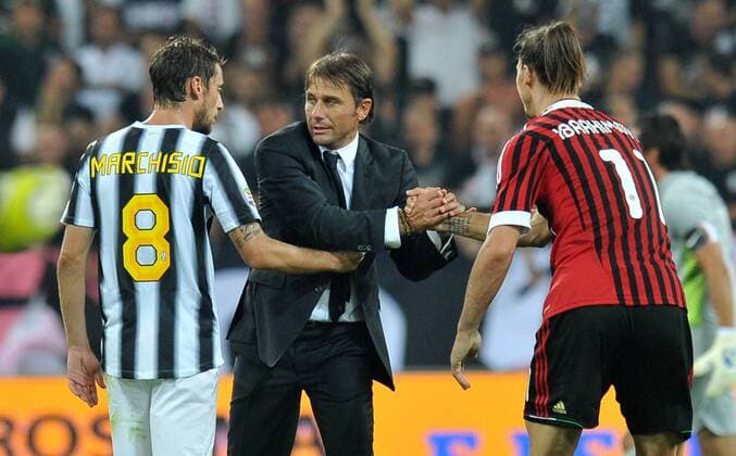 Claudio MARCHISIO,Antonio CONTE (Juventus), Zlatan IBRAHIMOVIC (Milan) Torino 2 10 2011 Stadio Juventus Stadium Serie A 2011 2012 Football Calcio Juventus Vs Milan allexsabba