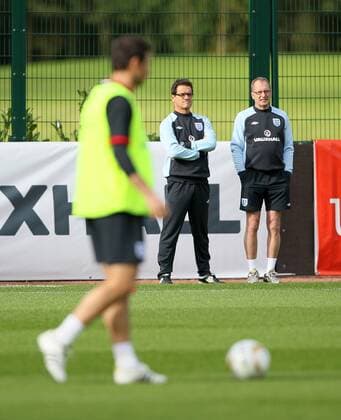 Englands Fabio Capello watches Frank Lampard during training Training Training - England 4th October, 2011 EDITORIAL USE ONLY. No use with unauthorised audio, video, data, fixture lists, club league logos or live services. Online in-match use limited to 120 images, no video emulation. No use in betting, games or single club league player publications.