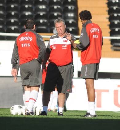 Turkey National football team players continued to do on training in Istanbul on October 04, 2011. Pictured: Coach Guus Hiddink. 