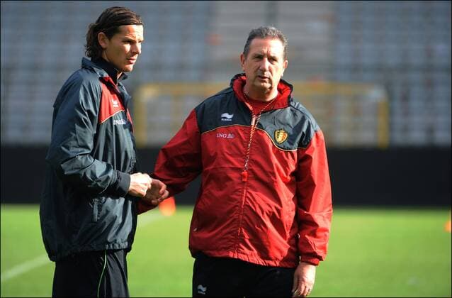 Daniel van Buyten (BEL) George Leekens (Entraineur Belgique) Football : Entrainement equipe de Belgique - 10.10.2011 - PhotoNews Panoramic 