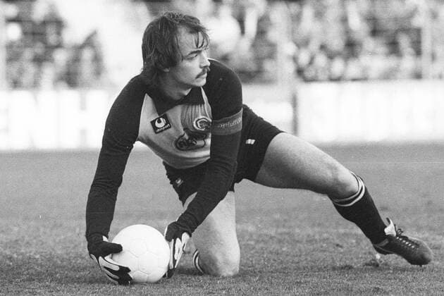 Aus 1. BL Saison 1979 1980 - Braunschweig - Fortuna Düsseldorf - Fortuna Torwart Jörg Daniel. Aktion Einzelbild Freisteller